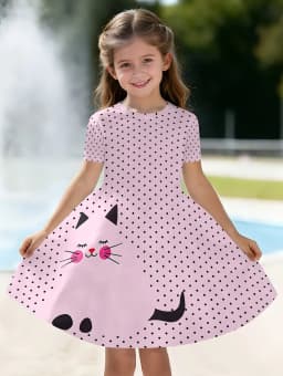 Cute Polka Dot Printed Girl Clothes Summer Princess Elegant Dresses Comfortable Short Sleeve Dress Casual Fashion Kids Clothes
