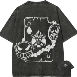 Ace T Shirt Men Acid Wash One Piece Anime Poker Ace of Spades Graphic Vintage Streetwear Fire Fist Smile Badge Shirt 2026 Summer