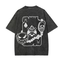Ace T Shirt Men Acid Wash One Piece Anime Poker Ace of Spades Graphic Vintage Streetwear Fire Fist Smile Badge Shirt 2026 Summer