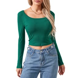 Women Basic Crop Tops Ribbed Scoop Neck Long Sleeve T-Shirts Fashion Slim Fit Baby Tees 2024 Autumn Tops Y2k Clothings