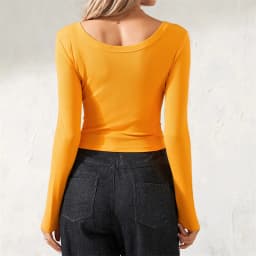 Women Basic Crop Tops Ribbed Scoop Neck Long Sleeve T-Shirts Fashion Slim Fit Baby Tees 2024 Autumn Tops Y2k Clothings