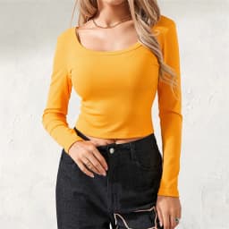 Women Basic Crop Tops Ribbed Scoop Neck Long Sleeve T-Shirts Fashion Slim Fit Baby Tees 2024 Autumn Tops Y2k Clothings