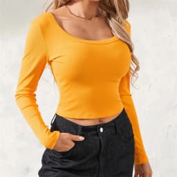 Women Basic Crop Tops Ribbed Scoop Neck Long Sleeve T-Shirts Fashion Slim Fit Baby Tees 2024 Autumn Tops Y2k Clothings