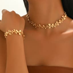 2Pcs 18K Gold Plated Delicate Petal Floral Jewelry Set Elegant Necklace Bracelet For Women Trendy Daily Party Gift