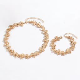 2Pcs 18K Gold Plated Delicate Petal Floral Jewelry Set Elegant Necklace Bracelet For Women Trendy Daily Party Gift