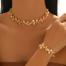 2Pcs 18K Gold Plated Delicate Petal Floral Jewelry Set Elegant Necklace Bracelet For Women Trendy Daily Party Gift