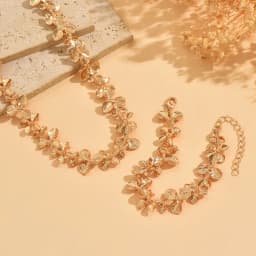2Pcs 18K Gold Plated Delicate Petal Floral Jewelry Set Elegant Necklace Bracelet For Women Trendy Daily Party Gift