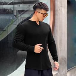 Men's Fashion Fitness Sports Long Sleeve T-Shirt Retro Outdoor Home V-Neck Spring Summer Gym Fitted Clothing