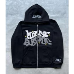 Men's Retro American Letter Zipper Printed Hooded Sweatshirt, Unisex Autumn and Winter Open Cardigan