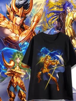 Japanese Anime Saint Seiya Golden Zodiac Sports Rock Fitness Casual Hip Hop Men's Top Short Sleeve T-shirt Girls T-shirt Couple