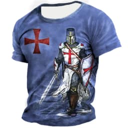 Men Summer T Shirt Knights Templar Warrior 3D Print Tee Casual Short Sleeve Crew Neck Top Fashion Vintage Street Wear