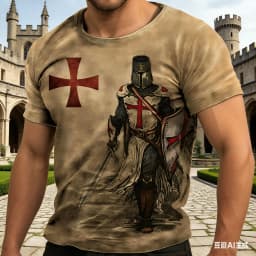 Men Summer T Shirt Knights Templar Warrior 3D Print Tee Casual Short Sleeve Crew Neck Top Fashion Vintage Street Wear