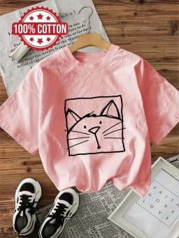 100% Cotton Kwaii Cat Letter Print Streetwear T-Shirts Female T Shirts Egirl Korean Fashion Graphic Tees Tops Women Clothing