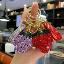 Creative Clay Strawberry Keychain - Double-Sided Full Rhinestone Charm, Simple & Sweet Bag Accessory for Girls