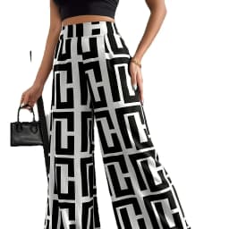 2026 Casual and Elegant Bohemian Style Wide Leg Elastic Waist Dual Color Checkered Printed Loose Pants Wide Leg Pants
