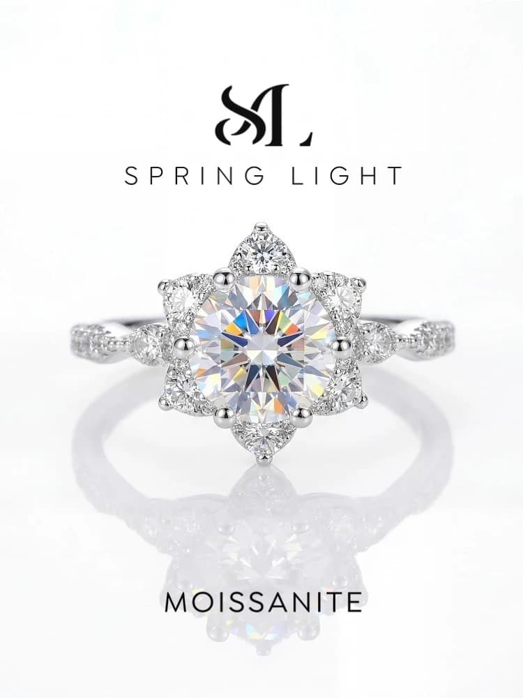 Real Classical 1CT Moissanite Diamond Sunflower Ring for Women 925 Sterling Silver Luxury High Quality Fine Jewelry
