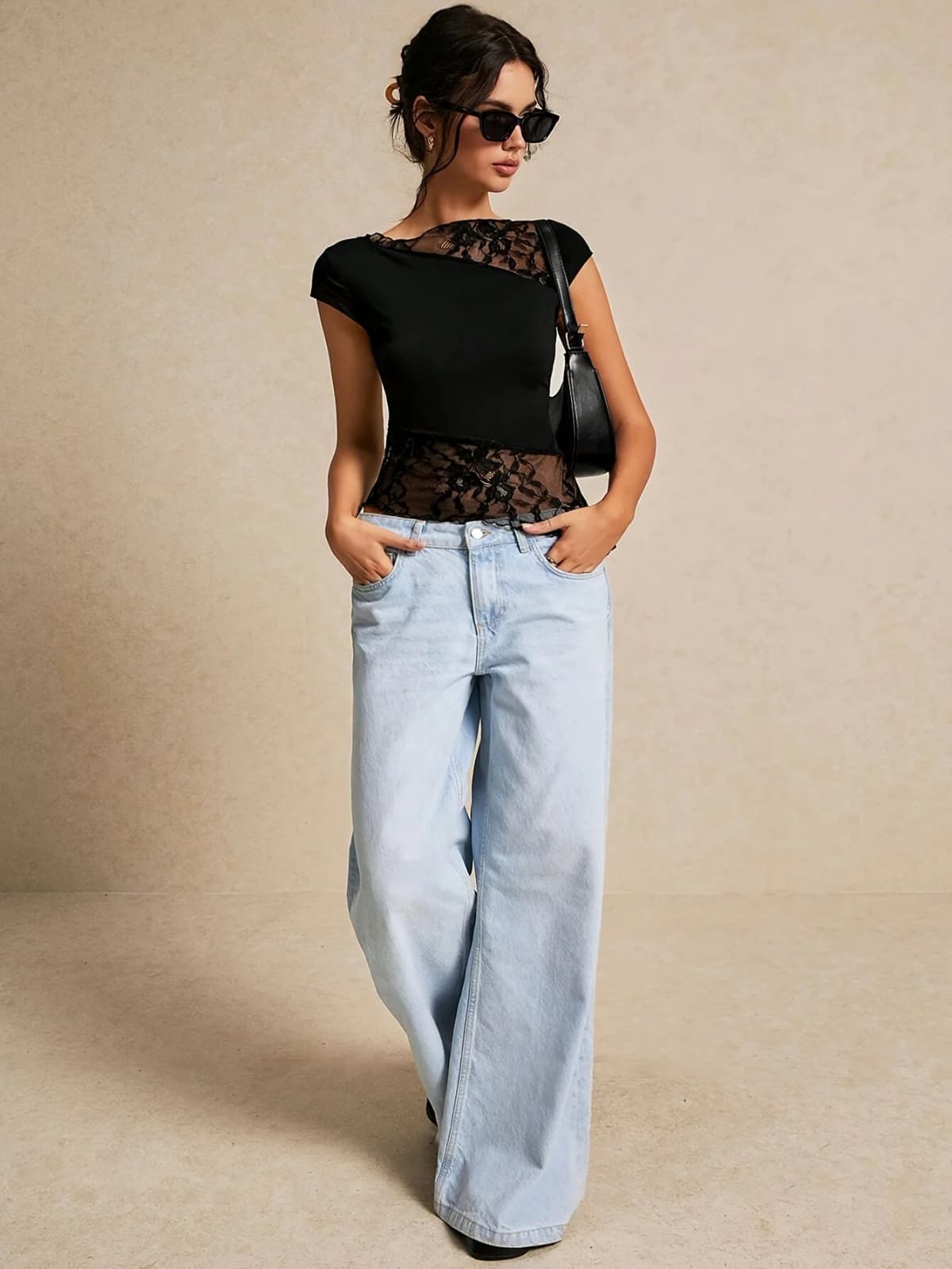 Women's Summer Slim Fit Asymmetrical Lace-Trimmed Short-Sleeve T-Shirt