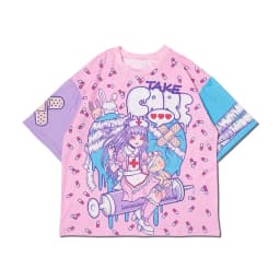 Harajuku-style Sweet and Spicy Mix To Wear Happiness! Loose Y2K 3D Printed Color-block T-shirt for Anime Girls