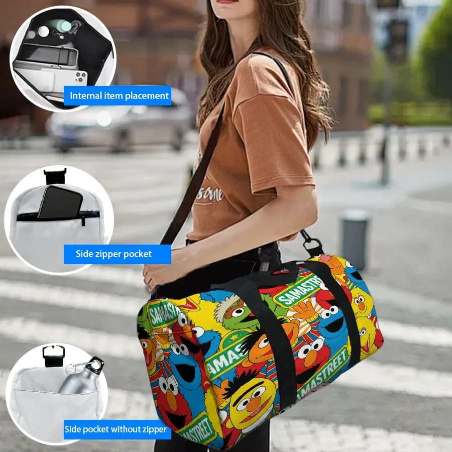 Trendy Sesame Street Luggage Bag Crossbody Handheld Travel Bag Sports Gym Bag