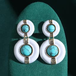 Vintage White Turquoise Earring Round Drop Rhinestone Antique Gold Color High Quality Woman Luxury Designer Jewelry Accessories