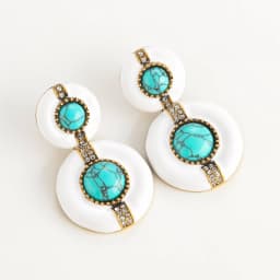 Vintage White Turquoise Earring Round Drop Rhinestone Antique Gold Color High Quality Woman Luxury Designer Jewelry Accessories