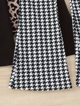Trendy Girls 3 Pack Bell Bottoms Houndstooth Leopard Print Flare Pants Y2K Streetwear Fashion Pants
