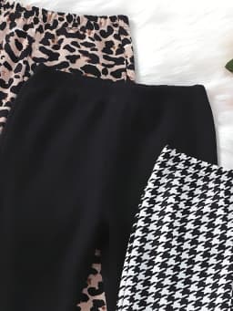 Trendy Girls 3 Pack Bell Bottoms Houndstooth Leopard Print Flare Pants Y2K Streetwear Fashion Pants