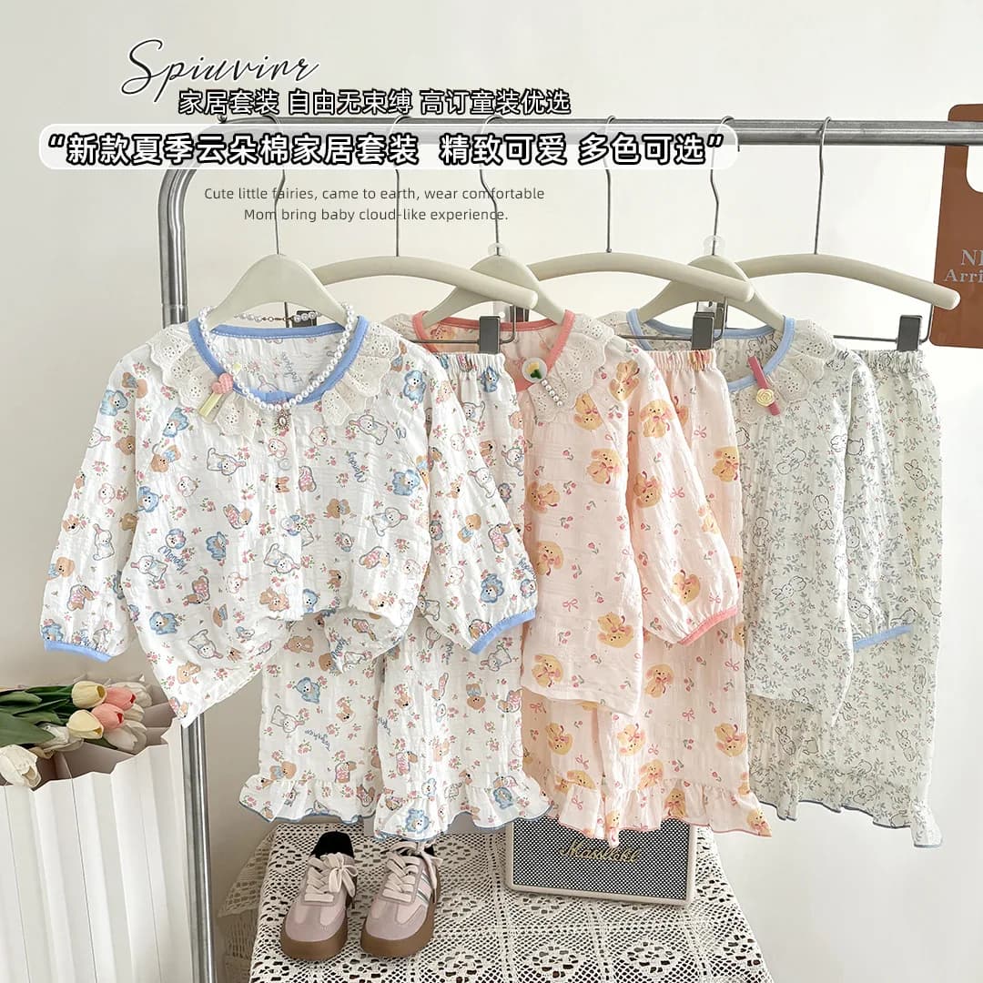 Cute Pajamas For Girls Cotton Kids Sleepwear Sweet Style Homewear