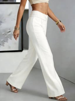 Womens Elegant High Waist Straight Pants Simple Office Formal Wear White Soft Elastic Quick Dry Wide Leg Trouser Commute Outfits
