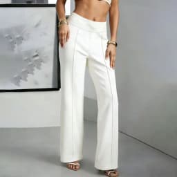 Womens Elegant High Waist Straight Pants Simple Office Formal Wear White Soft Elastic Quick Dry Wide Leg Trouser Commute Outfits