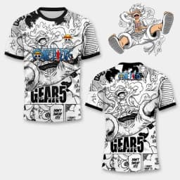 2026 Anime One Piece Luffy Gear5 Football Jersey Summer Oversize Breathable Vintage Fashion Sport Women Men Cosplay Tshirt