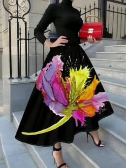 Women's Summer Vacation Skirt with Watercolor Print A Line Midi Skirt Casual Beach Party Skirt for Women High Waist Flowy