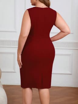 Plus Size Dress Women Ruched Crew Neck Sleeveless Solid Color Bodycon Sheath Cocktail Party Dress S-5XL Vestidos