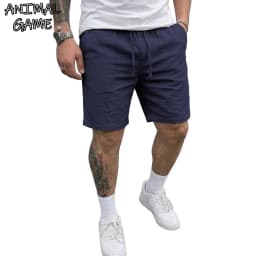 Summer Men's Linen Shorts Elastic Waist Drawstring Casual Pants for Men Beach Hawaiian Lightweight Short Outdoor Baggy Pants
