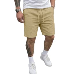 Summer Men's Linen Shorts Elastic Waist Drawstring Casual Pants for Men Beach Hawaiian Lightweight Short Outdoor Baggy Pants