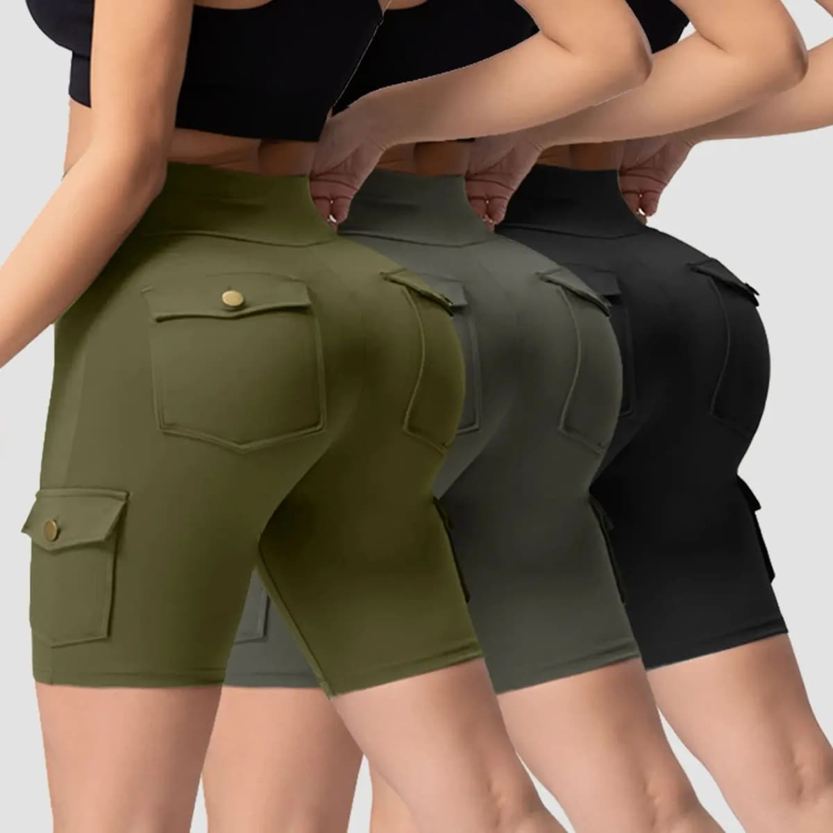 1/3PCS Summer Peach Butt Fitness Shorts Women's Exercise Cargo Air Dry Pocket Yoga Tight Five-Quarter Pants