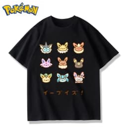 Pokémon Game Q Edition Eeveelution Printed T-Shirt Men's and Women's Summer New Y2K Harajuku Loose Casual Trend Short Sleeve Top