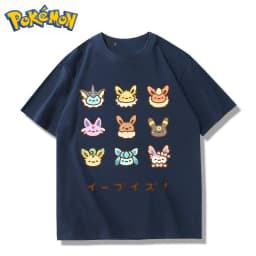 Pokémon Game Q Edition Eeveelution Printed T-Shirt Men's and Women's Summer New Y2K Harajuku Loose Casual Trend Short Sleeve Top
