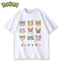 Pokémon Game Q Edition Eeveelution Printed T-Shirt Men's and Women's Summer New Y2K Harajuku Loose Casual Trend Short Sleeve Top