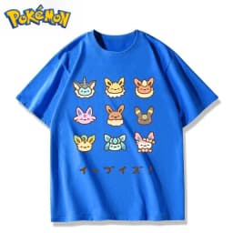 Pokémon Game Q Edition Eeveelution Printed T-Shirt Men's and Women's Summer New Y2K Harajuku Loose Casual Trend Short Sleeve Top