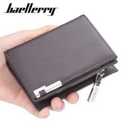Baellerry Men's Slim Short Wallet with Card Clips Zipper Closure Multi-Card Slots PU Leather Large Capacity for Daily Use