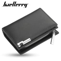 Baellerry Men's Slim Short Wallet with Card Clips Zipper Closure Multi-Card Slots PU Leather Large Capacity for Daily Use