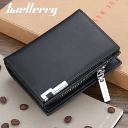 Baellerry Men's Slim Short Wallet with Card Clips Zipper Closure Multi-Card Slots PU Leather Large Capacity for Daily Use