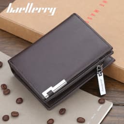 Baellerry Men's Slim Short Wallet with Card Clips Zipper Closure Multi-Card Slots PU Leather Large Capacity for Daily Use