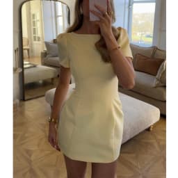 MUJER 2026 Pleated Short Dresses for Women Yellow Holiday Women's Dresses Elegant Party Dresses Woman Short Sleeve Formal Dress