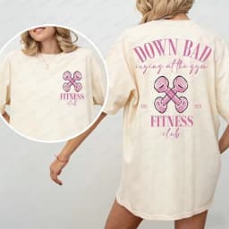 Down Bad Crying At Gym Oversized T-Shirt Retro Workout Tops Aesthetic Clothes Y2k Harajuku Graphic T Shirts High Quality Cotton