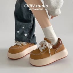 Women Sneakers Casual Flat Bottom Round Toe Platform Thick-soled Shoes Spring Autumn PU Sneakers Women Fashionable Shoes Women 6