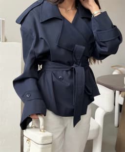Women's Coat 2026 Autumn New Style Solid Color Long Sleeve Belted Short Trench Coat European and American Personalized Fashion