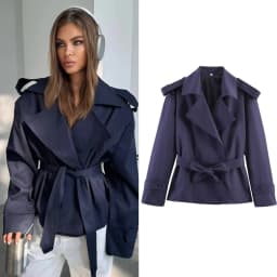 Women's Coat 2026 Autumn New Style Solid Color Long Sleeve Belted Short Trench Coat European and American Personalized Fashion