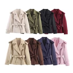 Women's Coat 2026 Autumn New Style Solid Color Long Sleeve Belted Short Trench Coat European and American Personalized Fashion